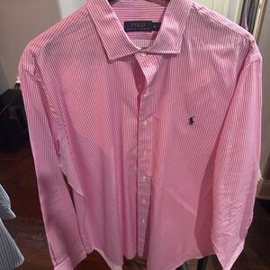 Ralph Lauren Men's Pink and White Striped Shirt
